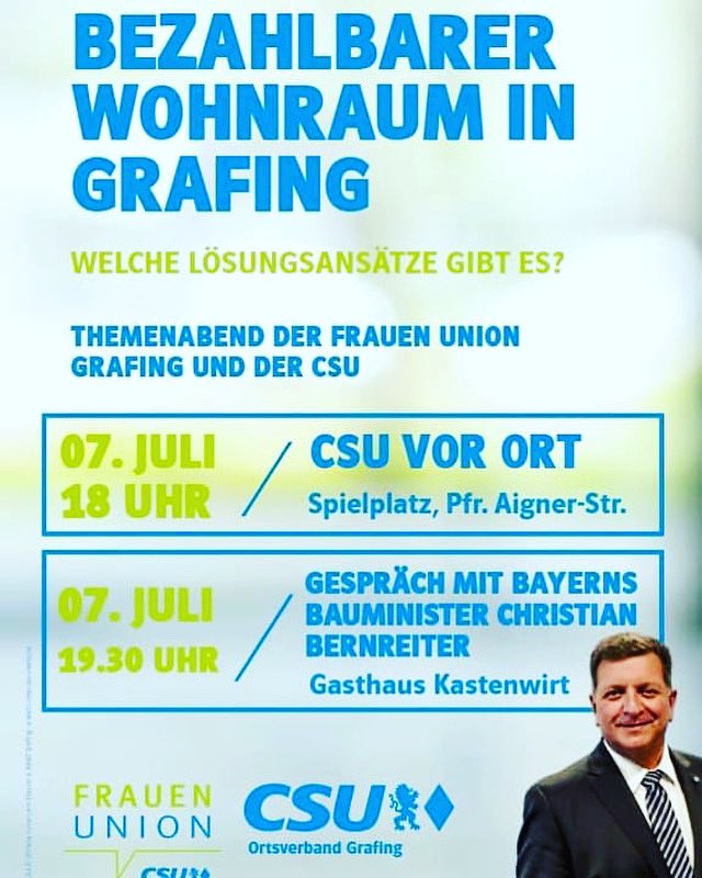 Herzliche Einladung zum Austausch mit unserem Bauminister Christian Bernreiter zu einem hochaktuellen Thema: die Schaffung von bezahlbaren Wohnraum - die soziale Frage der Gegenwart! #wohnraum