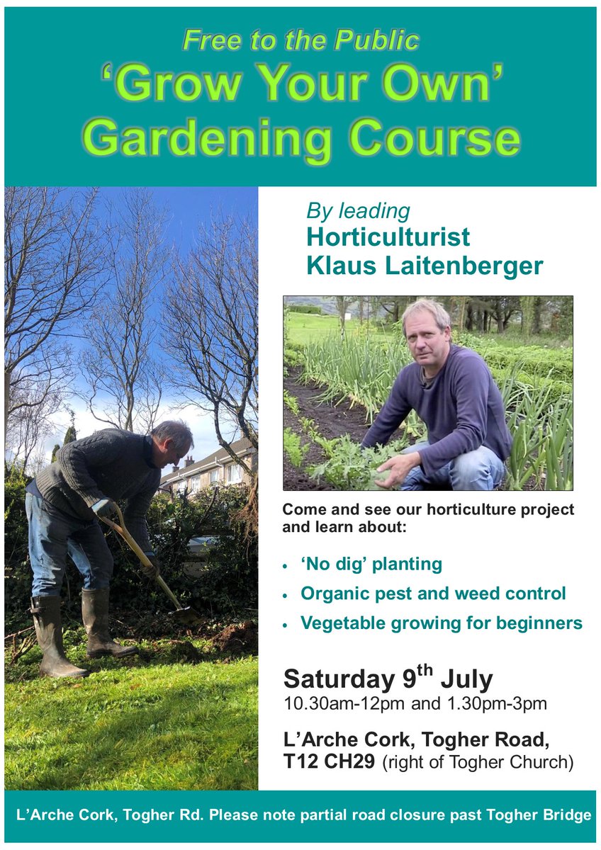 Lovely opportunity to learn how to grow some of your own produce with the superb <a href="/KLaitenberger/">Klaus Laitenberger</a>  at <a href="/larche/">Diane Larche'</a> Cork this Saturday, FREE &amp; open to the public, sessions morning &amp; afternoon @corkfs <a href="/GayProjectIRL/">Gay Project 🏳️‍🌈</a> <a href="/CorkHealthyCity/">Cork Healthy Cities</a> <a href="/GardenTogher/">Togher Community Garden</a> <a href="/CorkCityPPN/">Cork City Public Participation Network</a> <a href="/glenkingfisher/">The Dipper Of The Glen</a>