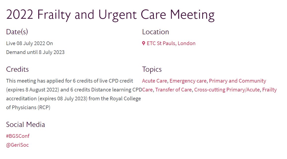 British Geriatrics Society (@gerisoc) on Twitter photo 📌Calling all healthcare professionals working with older people in urgent care settings📌 Virtual and in person registration is still open for our #Frailty and #UrgentCare Meeting tomorrow <a href="/etcvenues/">etc.venues</a> St. Paul's in London. Follow live via #BGSconf bgs.org.uk/events/2022-fr… 📌Calling all healthcare professionals working with older people in urgent care settings📌 Virtual and in person registration is still open for our #Frailty and #UrgentCare Meeting tomorrow <a href="/etcvenues/">etc.venues</a> St. Paul's in London. Follow live via #BGSconf bgs.org.uk/events/2022-fr…