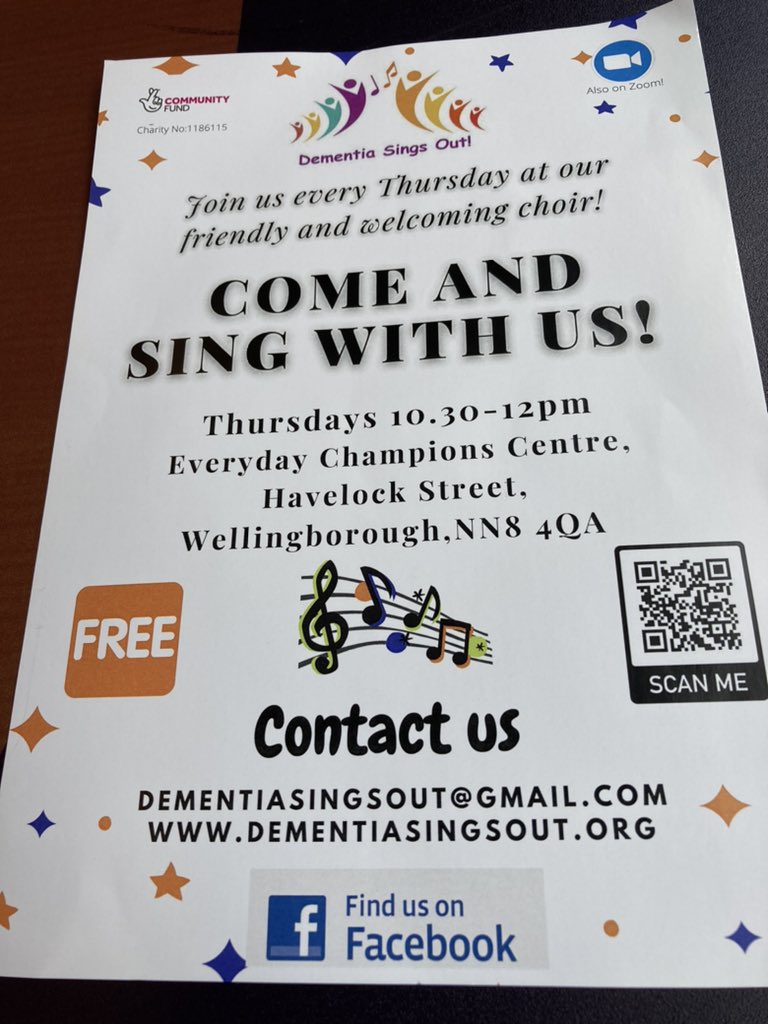 Went to a wonderful group today in Wellingborough, Dementia Sings Out, well attended and five care homes attended via Zoom. Loved singing and dancing to all the songs, great fun!