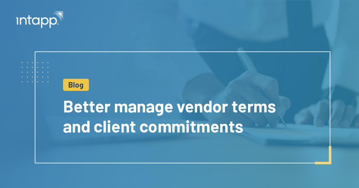 intapp's tweet image. Law firms must properly manage client commitments and ensure they don’t conflict with vendor terms. #IntappTerms has new features and capabilities to provide users with the visibility they need to ensure compliance and client satisfaction. Learn more here. bit.ly/3AgyKpG
