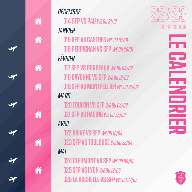 SFParisRugby's tweet photo. 🆕🗓 𝚂𝙰𝙸𝚂𝙾𝙽 𝟸𝟸.𝟸𝟹

Nos Parisiens donneront le coup d'envoi de leur saison à 𝗝𝗲𝗮𝗻 𝗕𝗼𝘂𝗶𝗻 face à l'@ASMOfficiel, le weekend du 3 septembre 🔥

Toutes les dates ⤵️ #SFParis