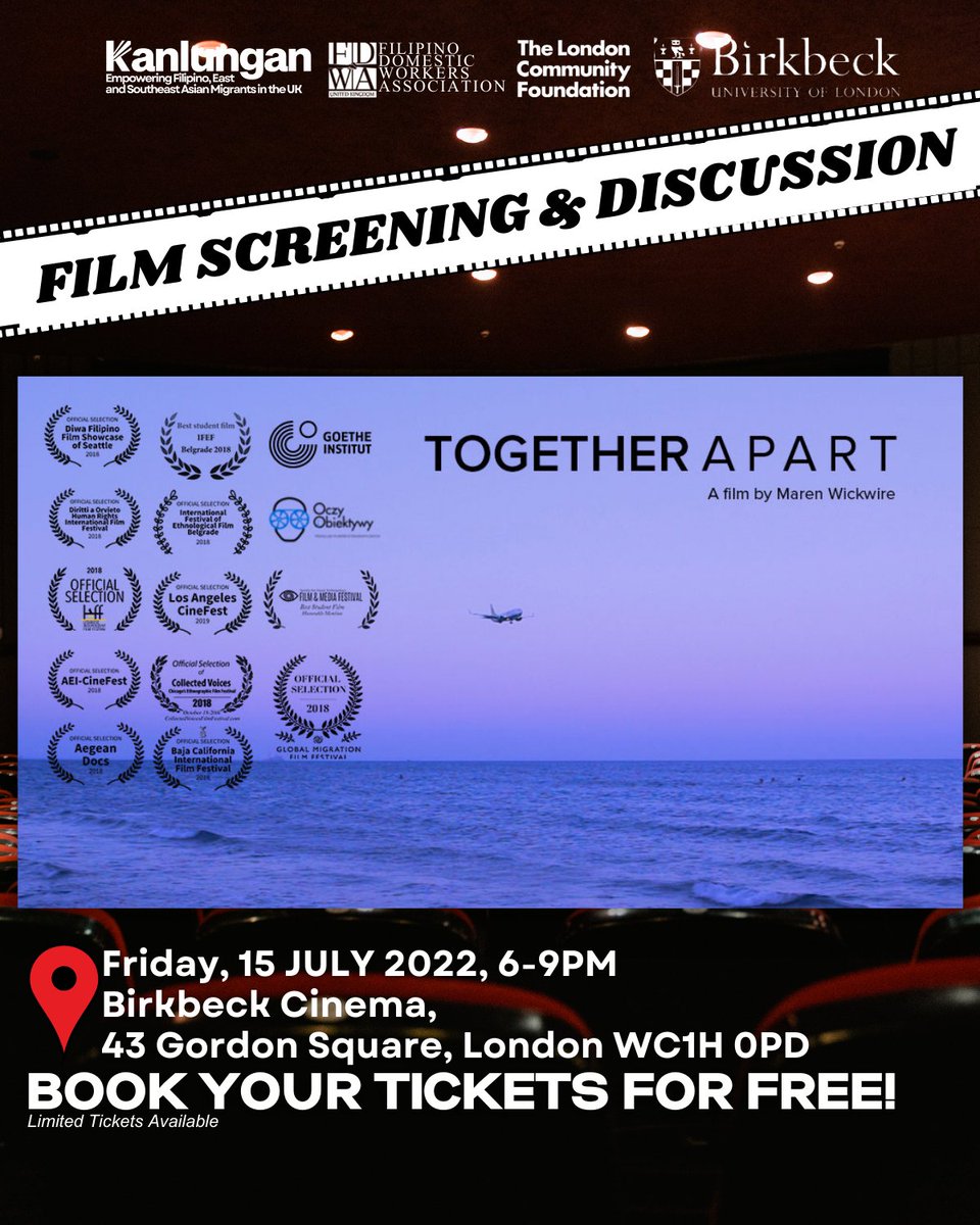 kanlunganuk's tweet photo. 🎬FREE FILM SCREENING & DISCUSSION!
Join us with FDWA-UK on
Friday 15 July 2022, 6-9PM at
Birkbeck Cinema - 43 Gordon Square, London WC1H 0PD
Get your Free tickets by Signing up in this form: https://t.co/Wx3PIH5zqv
#Kanlungan #PinoyUK #FDWA https://t.co/G2qo6sekM1