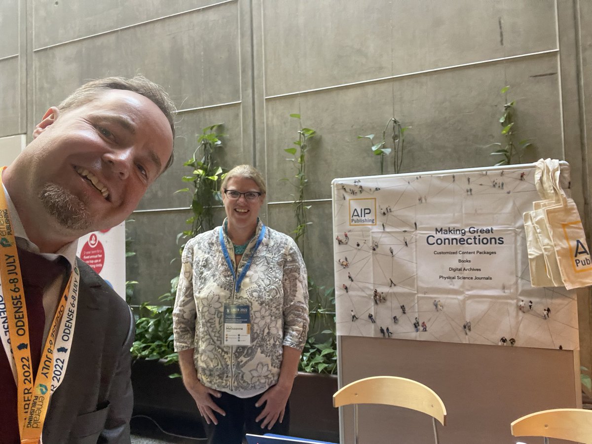 astronerd's tweet photo. Snapshots with some more lovely people from the north: Come say hi! 📚😄 @LIBERconference #LIBER2022 #2Odense22 https://t.co/ZgIJA8xMSq