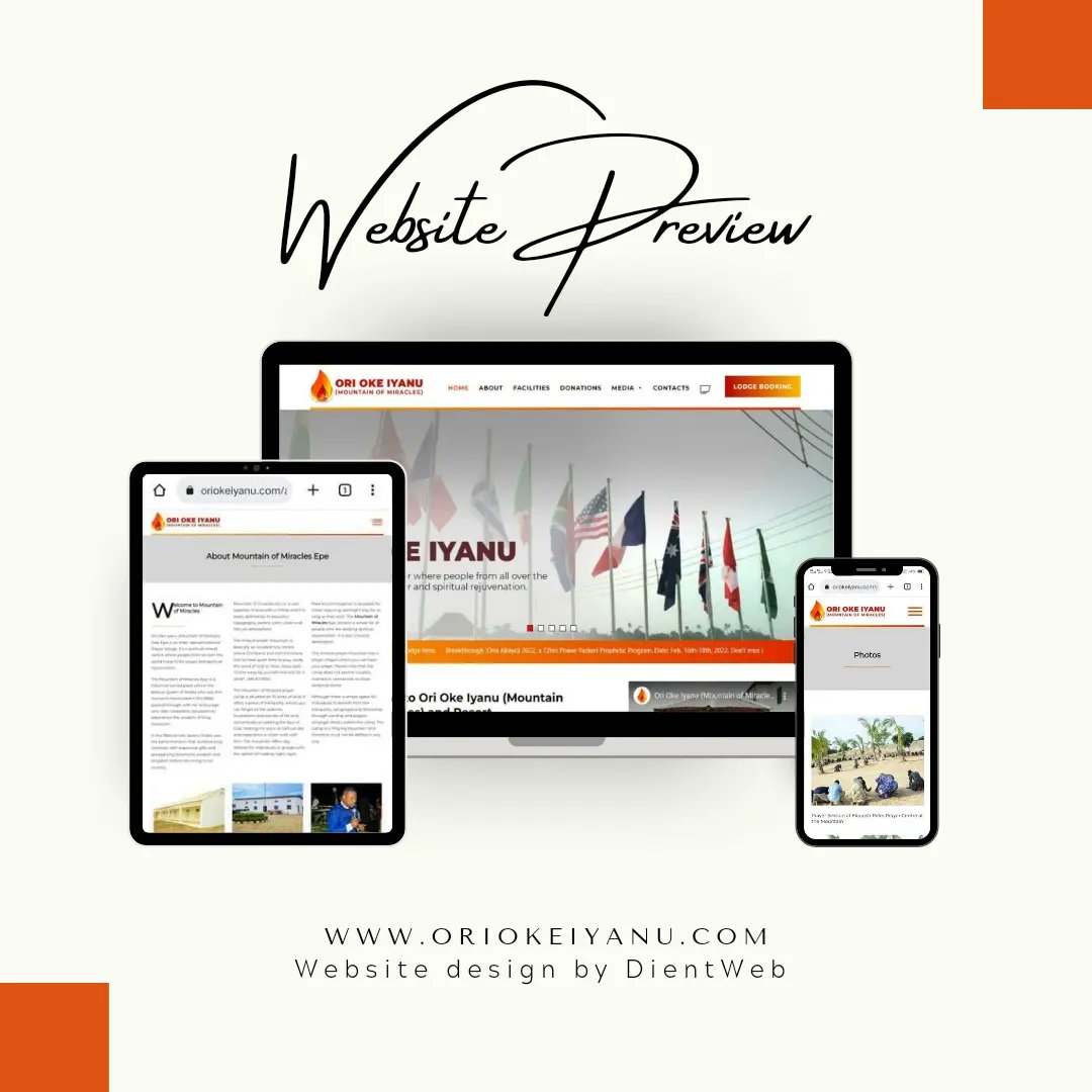 dientweb's tweet photo. Website Development for Mountain of Miracles (Ori Oke Iyanu), an interdenominational prayer ground in Lagos.
#WebsiteDesigner #websiteDeveloper #webdevelopment #dientweb #uidesign https://t.co/4CQg7YMqLk