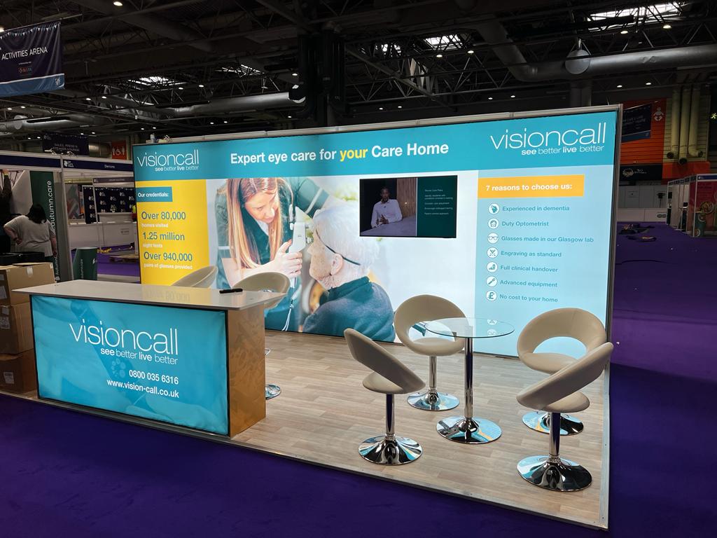 An exhibition stand installed earlier this week for UK Care Week which has its final show day today!

<a href="/visioncall/">vision call</a> @UKCareWeek <a href="/OutsideClinic/">OutsideClinic</a> #UKCareWeek #eventprofs #eventprofsUK