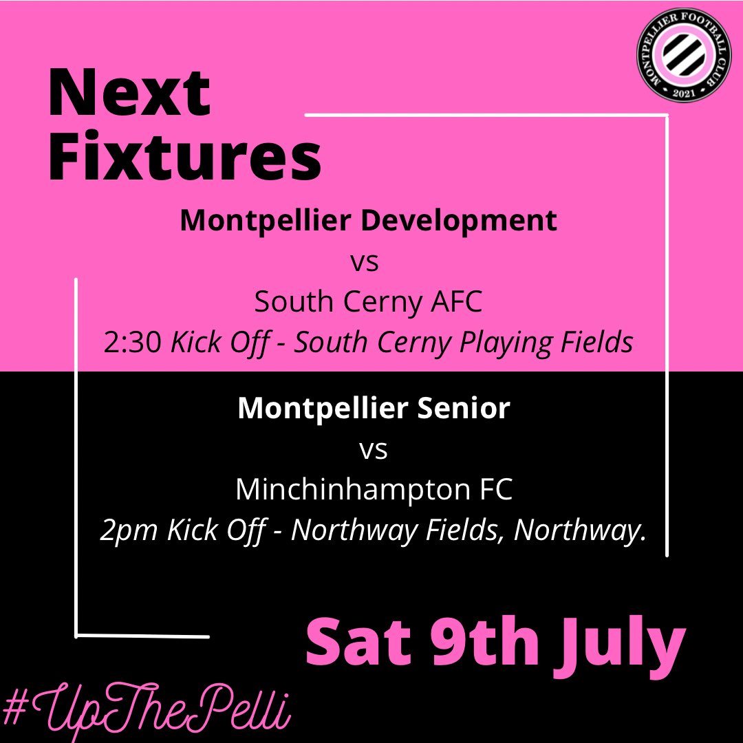 Montpellier Football Club (@montpellier_fc) on Twitter photo 🚨FIXTURE ALERT
More preseason preparations…
Development team take the trip to face <a href="/CerneyFc/">South Cerney A.F.C</a> in South Cerny
Senior team will be facing off against <a href="/fcminch/">Minchinhampton FC</a> in Northway
#UpThePelli 🖤 🚨FIXTURE ALERT
More preseason preparations…
Development team take the trip to face <a href="/CerneyFc/">South Cerney A.F.C</a> in South Cerny
Senior team will be facing off against <a href="/fcminch/">Minchinhampton FC</a> in Northway
#UpThePelli 🖤