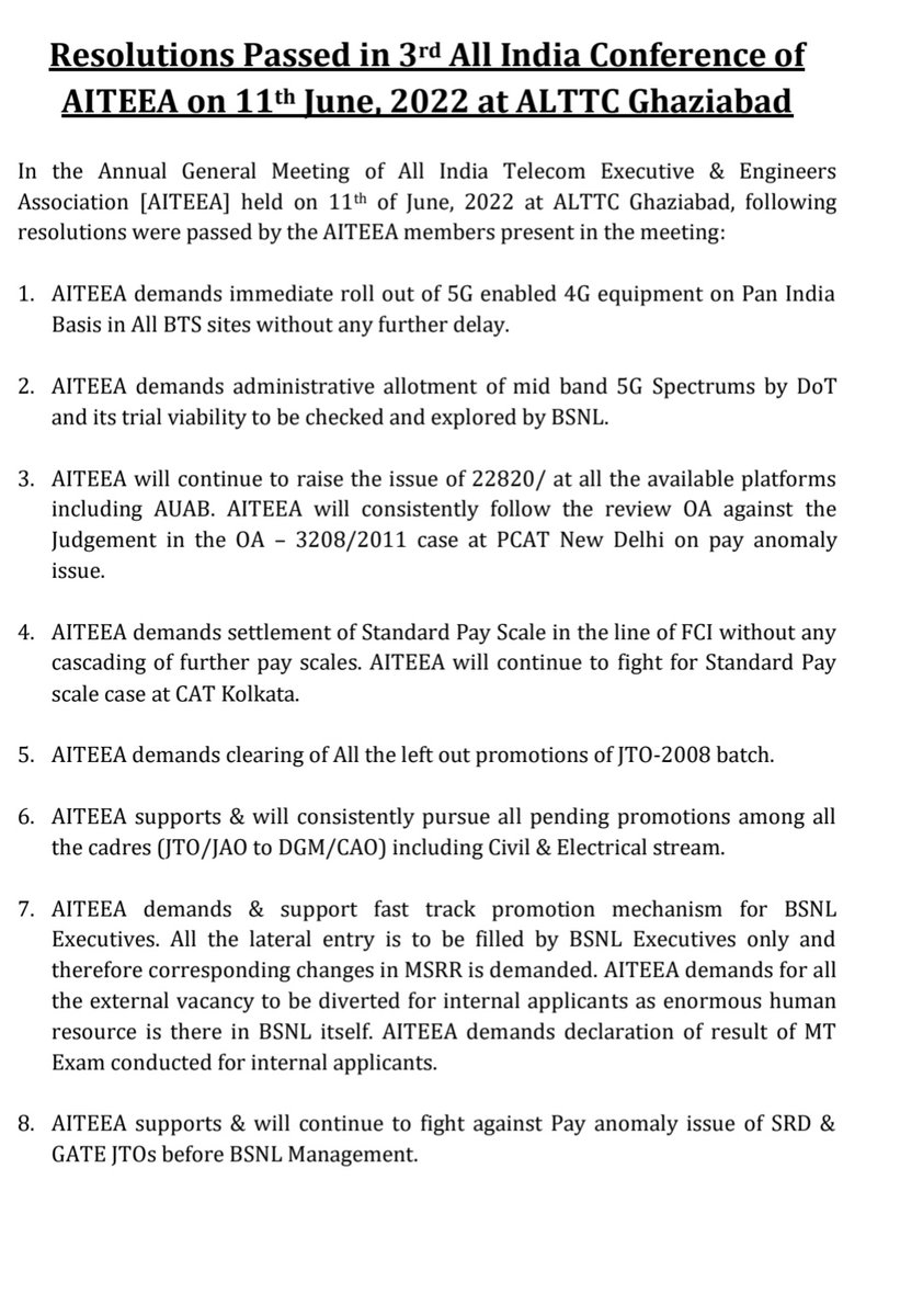 aiteea_India's tweet photo. Resolution passed in 3rd All India Conference of AITEEA on 11th June' 2022 at ALTTC Ghaziabad. https://t.co/S02JhGWNeM