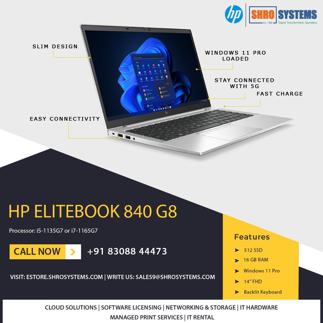 shrosystems's tweet photo. HP's most affordable, business ready full-size HP Elitebook 840 G8. Get essential mobility that adds to your productivity, not your budget.
Visit Shro Corporate E-store - https://t.co/qpNrU5arOi
.
#shrosystems #hplaptop https://t.co/ZZBfuVt5eF