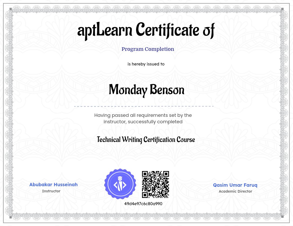benmonesq's tweet photo. Proud to have completed this course. I am grateful to @aptlearn_io for the opportunity. https://t.co/Xjmu4SoC4g