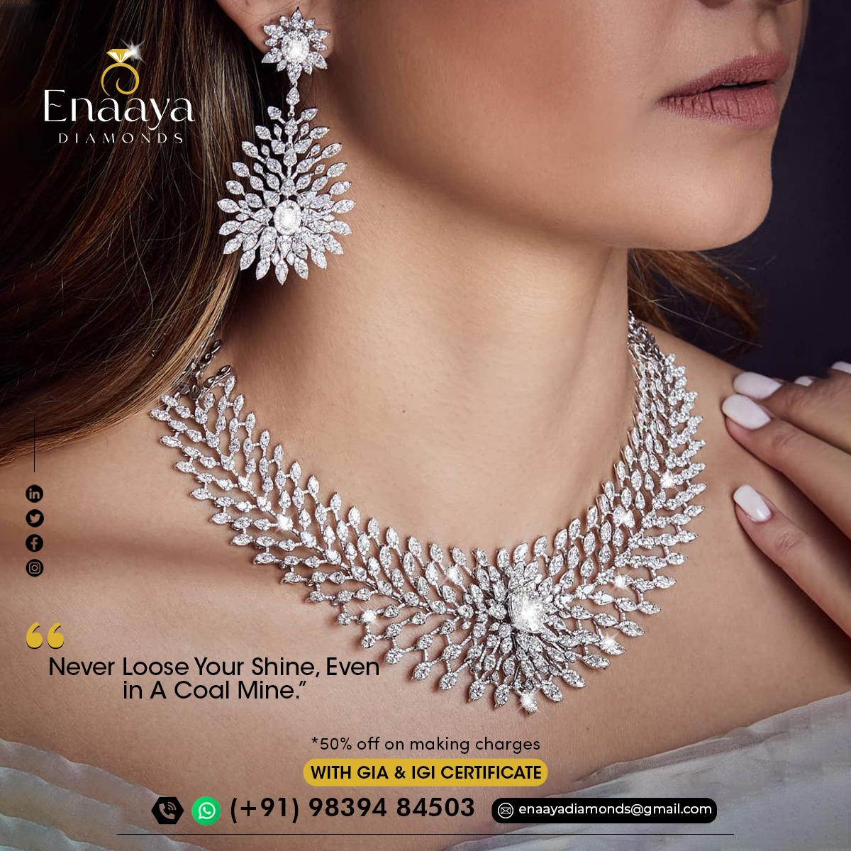 EnaayaDiamonds's tweet image. Enaaya Diamond has an elegant, extensive collection of #DiamondNecklaces. From here, you can buy uniquely designed diamond Jewellery for occasions and also get 50% off on making charges.
WhatsApp us for more details:- +91 9839484503
#diamondnecklaces #diamondnecklaceset #diamond