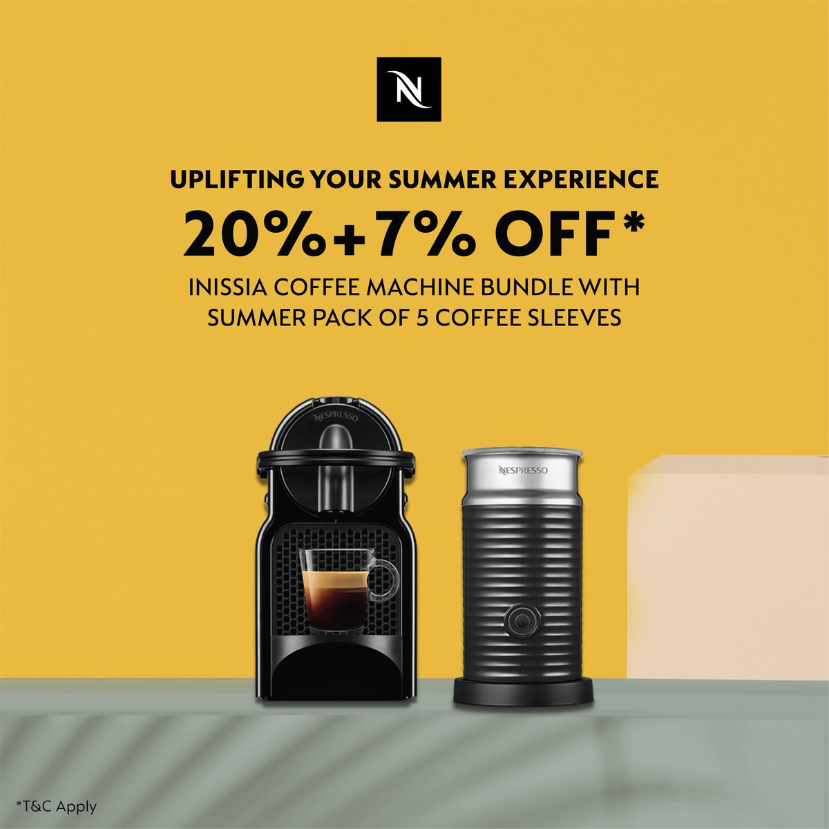 PlazaSenayan's tweet photo. Enjoy 20% + 7% OFF* the Inissia coffee machine bundle with Summer Pack of 5 coffee sleeves.
Experience exceptional coffee at the touch of a button, valid today only.
Discover now.

Nespresso Pop Up Store Plaza Senayan, Level 1. 

#NespressoWorldExplorations #whatsonplazasenayan https://t.co/c2hVXW2U4S