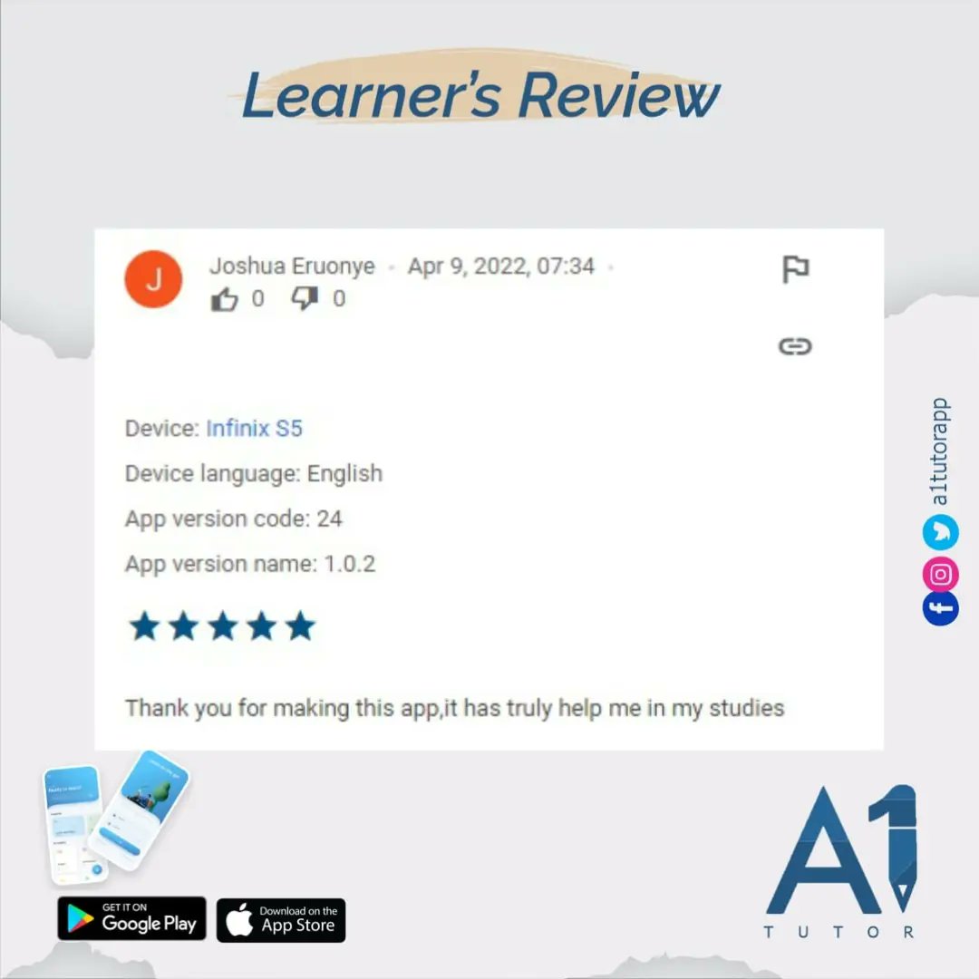 A1tutorapp's tweet photo. Feedbacks from our amazing students and parents. We can't wait to get yours.
Have you downloaded the A1Tutor App?
Why not?
We have exciting packages to make learning easy and fun for you.
Get A1Tutor App today, thank us later.
#itshappening #Bitcoin #a1tutor https://t.co/D4luM9b6RU