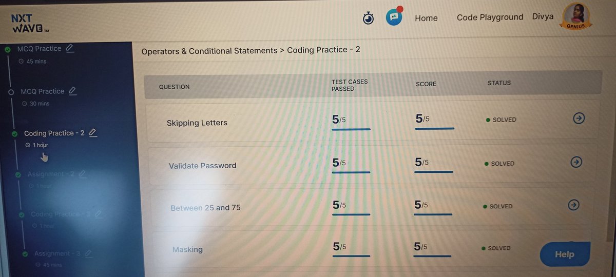 Divya_Vaddam's tweet photo. I have completed coding practice assignment questions in python #1hourofcode #nxtwave #ccbp https://t.co/cJ6T6GmNnC