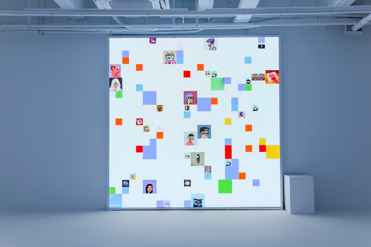 BlockCreateArt's tweet photo. 🪩The theme of this #exhibition is "P01NT Shanghai," and it marks the first time that all #P01NT holders' works have been transferred from the web to offline.
The area exhibits a point, line, square, and triangle screen, showcasing the curatorial behavior of holders in real-time. https://t.co/z4ritJI5lb