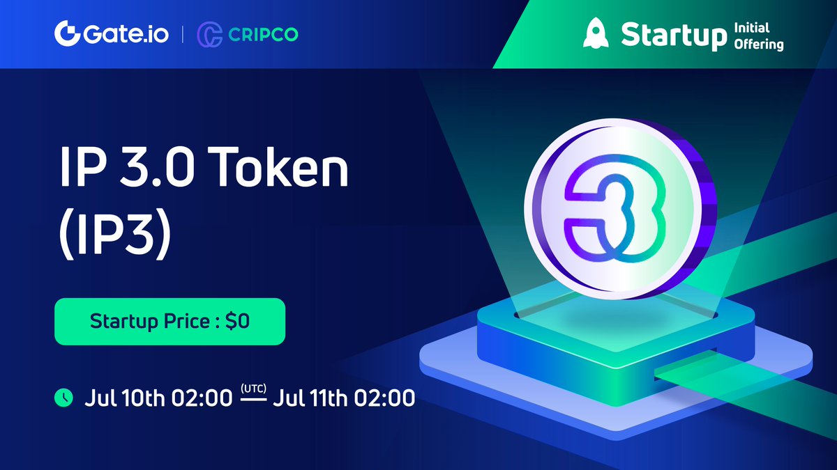 Gate.io Startup Initial Free Offering: <a href="/cripco_official/">CRIPCO</a>

✅Eligible to claim #IP3 for free: Hold no less than $500 

To Share $1,000🎁
🧿Follow
🧿Like &amp; RT
🔛Participate: gate.io/startup/539?ch…

#Gateio #Startup