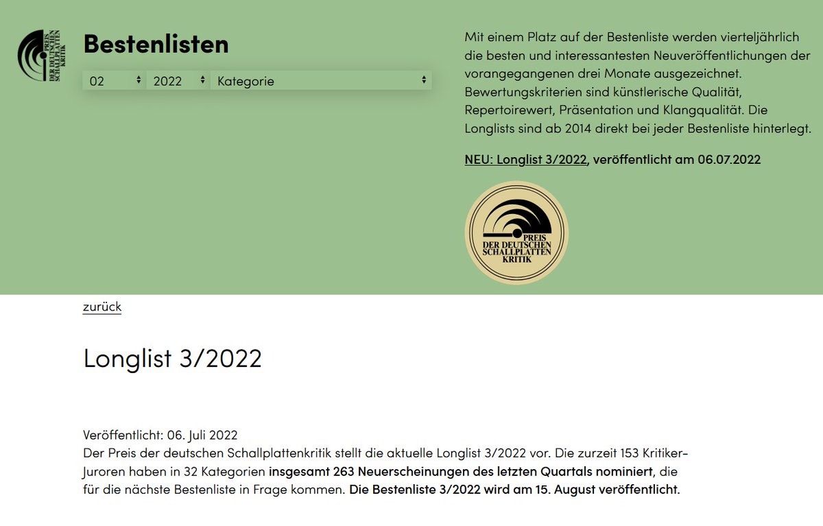 Good news! bastille musique’s twentieth release »Johannes Schöllhorn: Sérigraphies« featuring world premiere recordings by the #ZafraanEnsemble, <a href="/WDR/">WDR</a> #Sinfonieorchester, @StaatsphilRLP and @DSOBerlin is on the #PdSK longlist 3/2022: schallplattenkritik.de/news/2022-07-0…