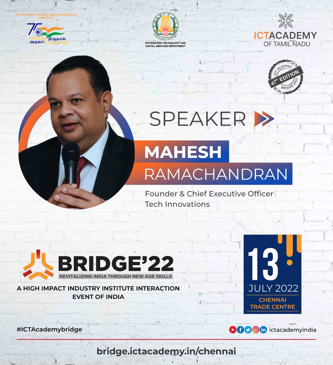 ictacademyindia's tweet image. ICT Academy is privileged to introduce our speaker Mahesh Ramachandran, Founder & CEO, Tech Innovations for the 47th Edition of ICT Academy Bridge 2022 - Chennai
Venue: Chennai Trade Centre
Date: 13 July 2022
Visit: bridge.ictacademy.in/chennai/
@trmahesh #ICTAcademyBridge2022