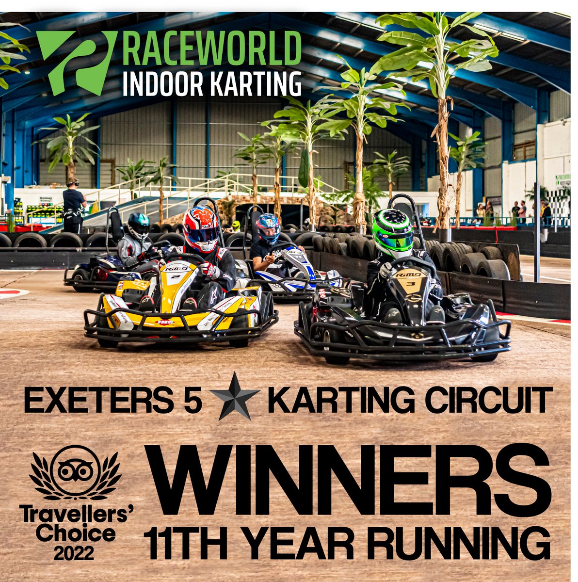 RaceworldExeter's tweet photo. #Raceworld, Exeter are winners of the @tripadvisor #travellerschoice2022 award - 11th year running. 

Availability https://t.co/OBJiwf8Ror

#karting #kart #exeter #devon #devonly #eastdevonly #gokart #attraction #racing #motorsport #bethebest #TripAdvisorTravellersChoice2022 https://t.co/TELIPsw3U8