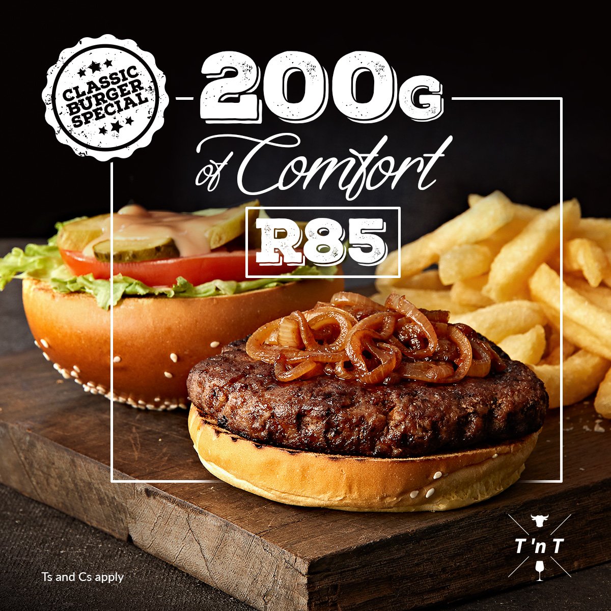 What’s better than a homecooked meal? A 200g pure ground beef burger served with a side of your choice for R85, of course! Add one of our sauces for R15. Pop into Turn ‘n Tender to enjoy yours: turnntender.co.za/reserve-a-tabl…