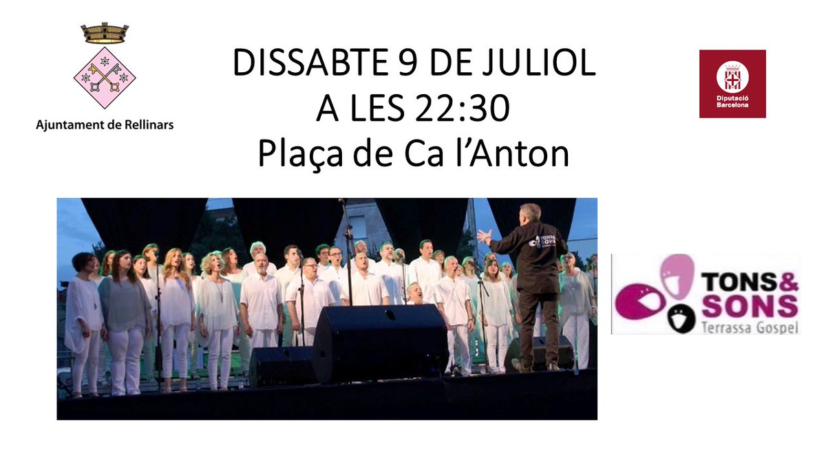 Aquest dissabte #Gospel a #Rellinars amb <a href="/tonsisonsTG/">Tons & Sons</a> 
#festesestiu