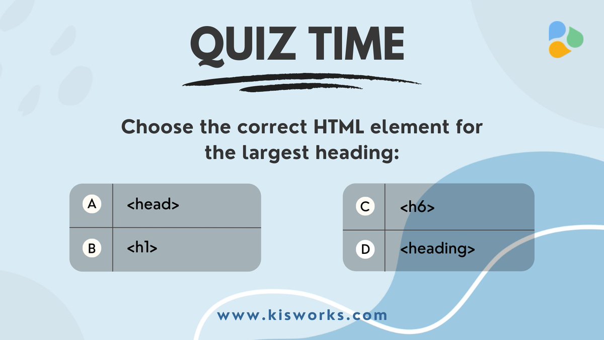 Test your knowledge with a simple quiz.

Comment your answers below👇

#kisworks #HTML #htmlquiz #programming #coding #programmingquiz #quiz #codingquiz