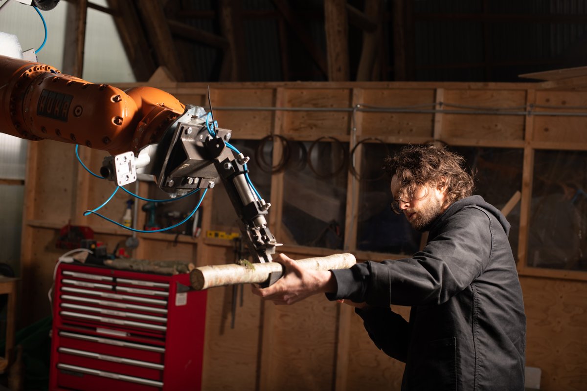 HookePark's tweet photo. Meet Wyatt, the new Architectural Robotics Developer at @hookepark. Wyatt was a D+M MArch 20' graduate who assisted in the design of the Woodland Cabin. His familiarity with the program and high-level technical abilities make him a perfect addition to the Hooke Park staff. https://t.co/SU2RKL3Vug