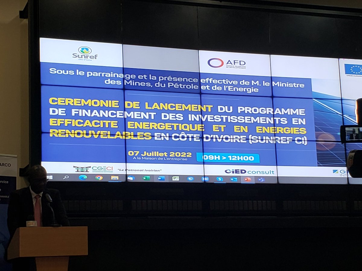 EulogeCamara's tweet photo. Today #CGECI is launching the #Sunref which a public-private initiative financing #renewableenergy and #energyefficiency projects in Cote d'ivoire. The #technicalassistance embedded in the initiative a catalytic tool to ease fundraising. #TCS_SDC https://t.co/hYBqSMTsNh