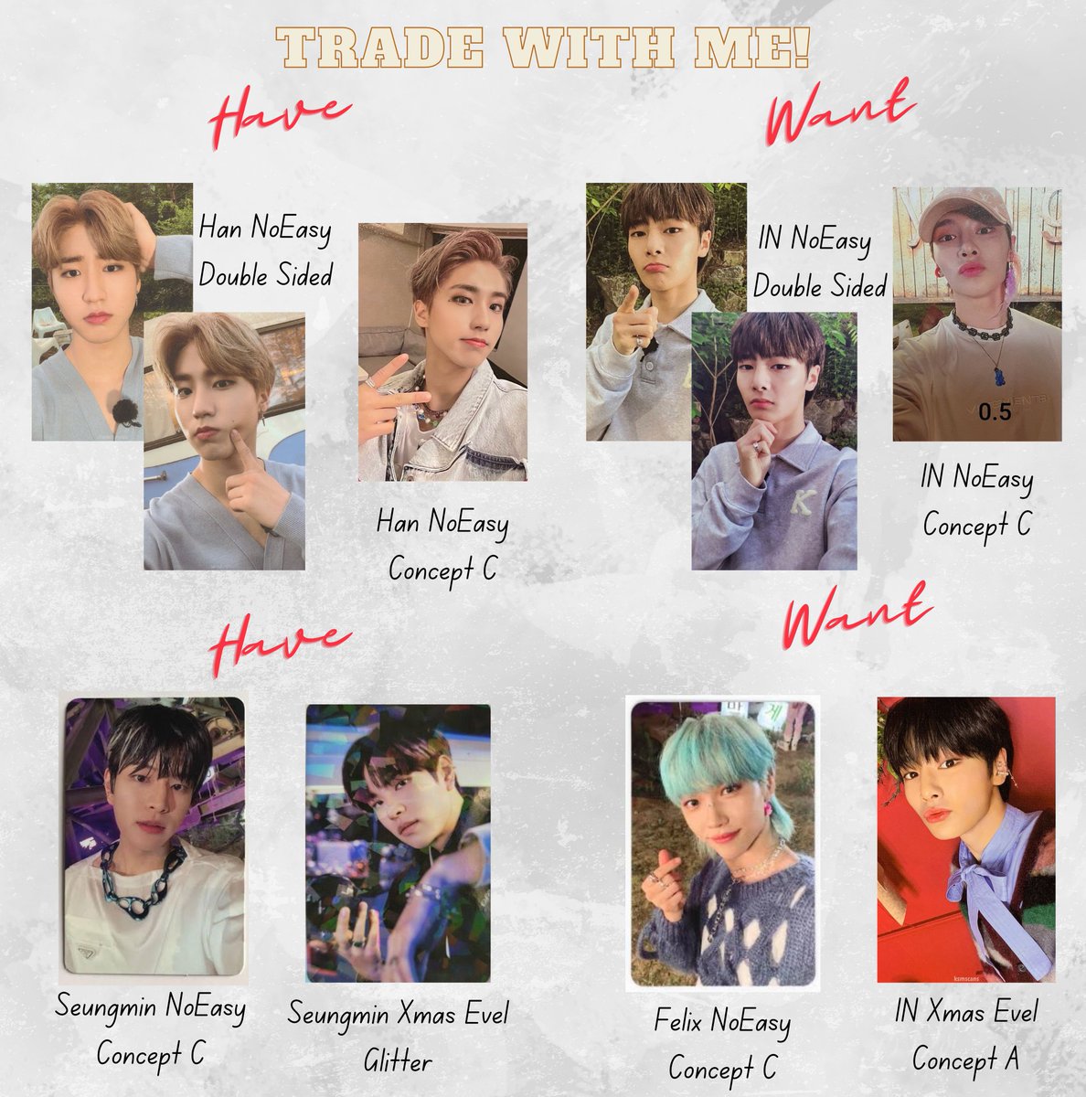 bp2ne1_'s tweet photo. wtt lft ph help rt !
 
have: Han noeasy double sided
have: Han noeasy 
want: IN noeasy double sided
want: IN noeasy 

have: Seungmin noeasy
have: Seungmin xmasevel glitter
want: Felix noeasy
want: IN xmasevel

dm / reply your offers ^_^

📌Location: Rizal can do meet up near QC https://t.co/NCTexGhAq5