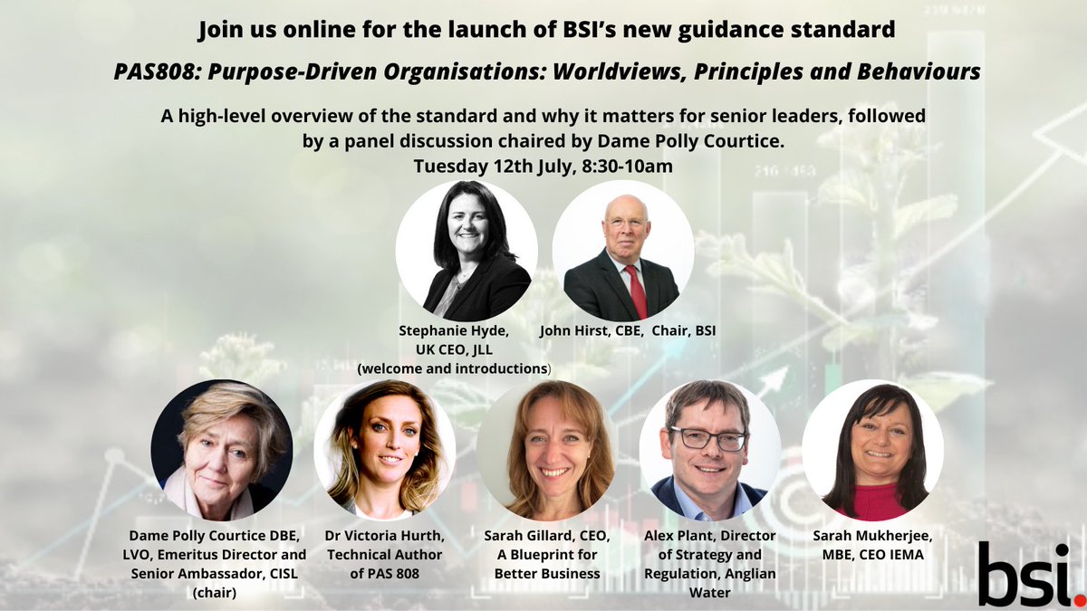 Join us online on Tuesday 12 July at 8:30 am as we launch BSI’s new guidance standard PAS808: Purpose-Driven Organisations: Worldviews, Principles and Behaviours.
Register here: jllmeet.webex.com/jllmeet/j.php?…
Few seats are available, please email arussell@seahorseenvironmental.co.uk