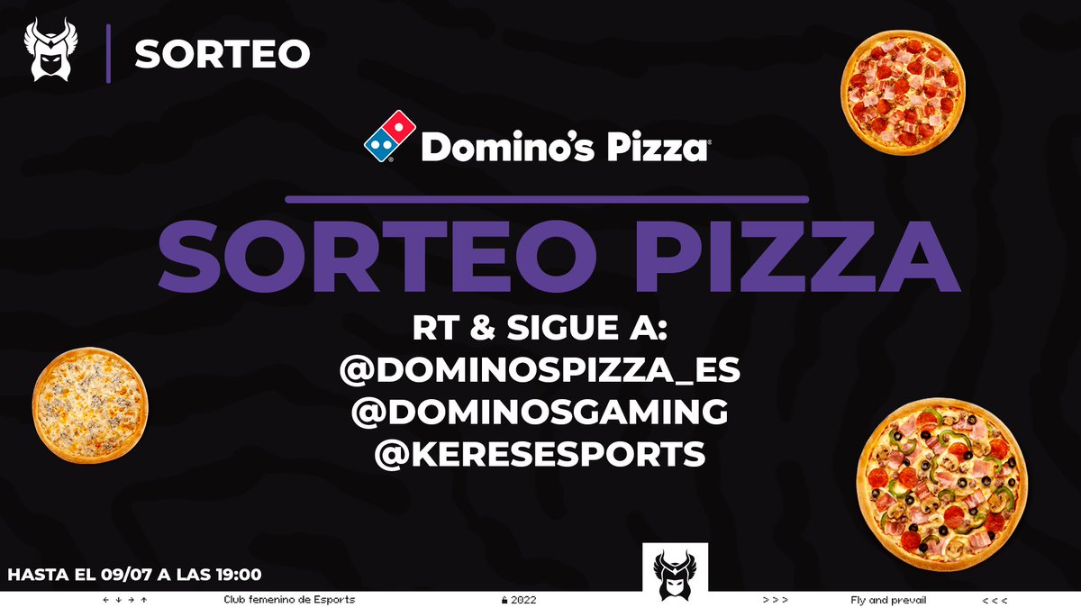 🍕 El sábado tu cena puede ser GRATIS gracias a Domino's 🍕

¡Sorteo de pizza junto a Domino's Pizza!

✅ Sigue a <a href="/DominosGaming/">Domino's Gaming</a> <a href="/DominosPizza_ES/">Domino's Pizza España</a> y <a href="/KeresEsports/">Keres Esports</a> en Twitter.
🔄 Dale RT para que le llegue a más gente.

#FlyAndPrevail #KeresEsports