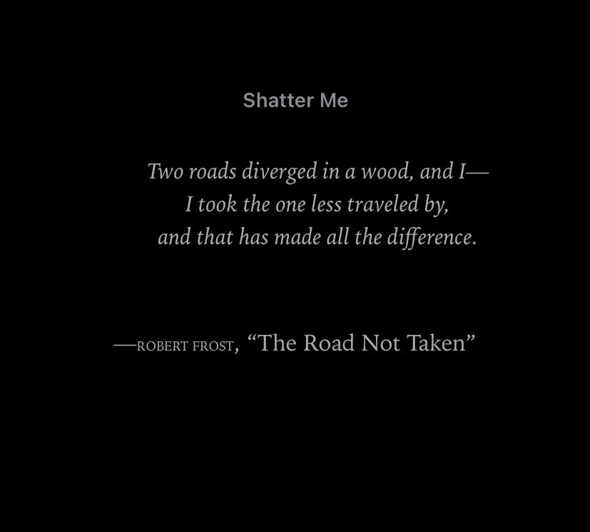 veyreads's tweet photo. starting shatter me!!! https://t.co/lyzf6sLtz2