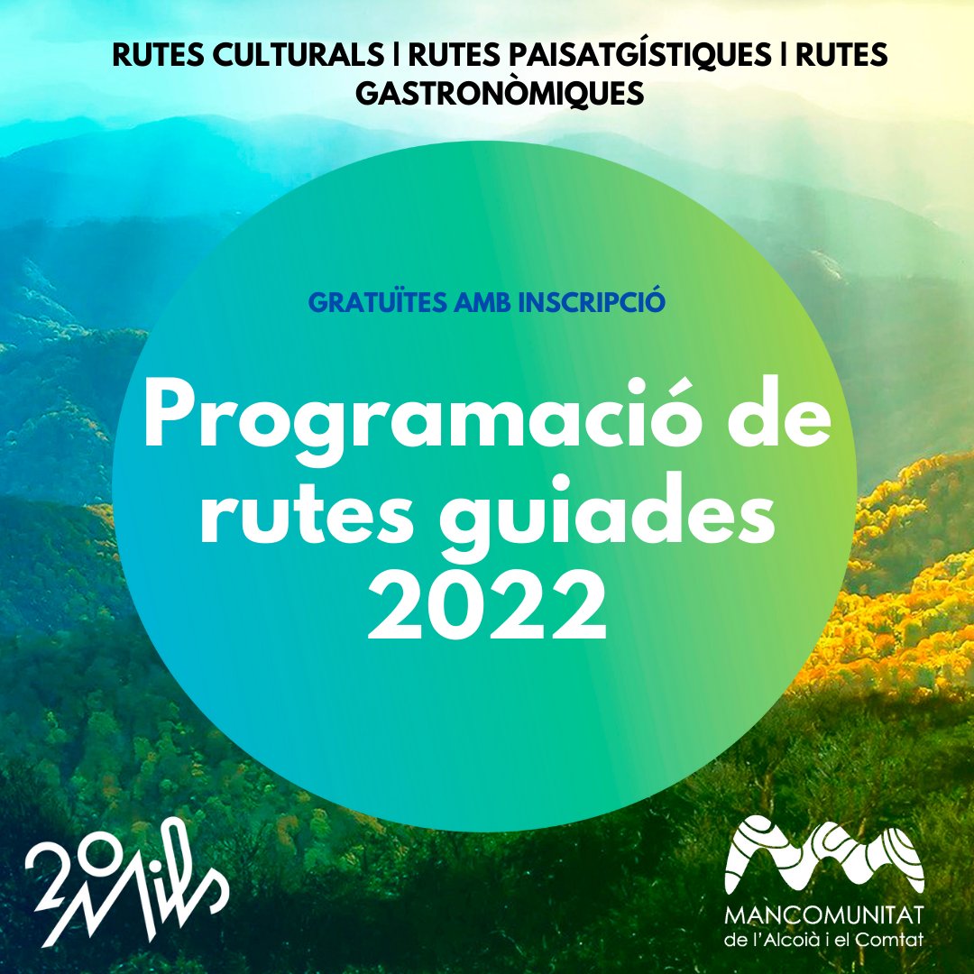 manalcoiacomtat's tweet photo. 🙌🏽Descobreix un any més l’Alcoià i el Comtat amb les rutes guiades gratuïtes @20Mils! 
Coneix el patrimoni🏰, els paisatges 🏞️, les tradicions 🔔⛪, la gastronomia🫒 o els rius💧 més característics de l'Alcoià i el Comtat.
Més informació i inscripcions: 👉🏼 https://t.co/CdNUXae1Ck https://t.co/1DMKSI02m8