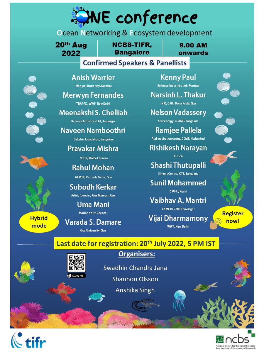 NCBS_Bangalore's tweet photo. Call out to all the #marine_scientists, #scuba_divers, #naturalists, #marine_artists, #conservationists, #policy_advisors and #industrialists, #students, and people interested in #citizen_science projects!
 
Read more: https://t.co/e2JBDZIZxp
#ONEocean https://t.co/w4QAO9eM53