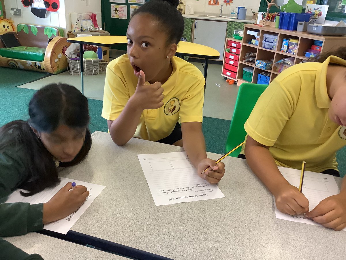 StCuthbertsPrm's tweet photo. In Circle Time this morning, we have been writing letters to our younger selves about our experiences. We discussed how we made friends, gave advice on how to succeed and special memories from our time at St Cuthbert’s. #TransitionActivities #SchoolMemories @st_tathan https://t.co/q7gFcnDFpU