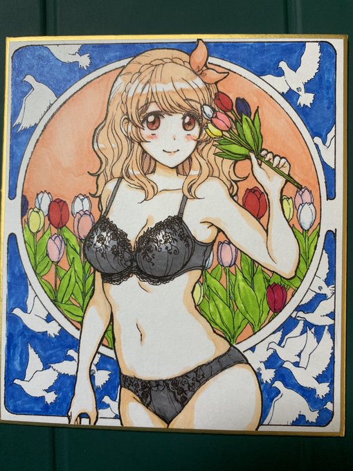 スケブの練習その3.大空あかりとチューリップそろそろアナログ右向き絵も挑戦するか、とやってみたが…うーむ…やはり難しい…デジタルでの反転機能に慣らされた人間の末路よ。背景の飛び立つ鳩はいい感じに出来た気はする。 