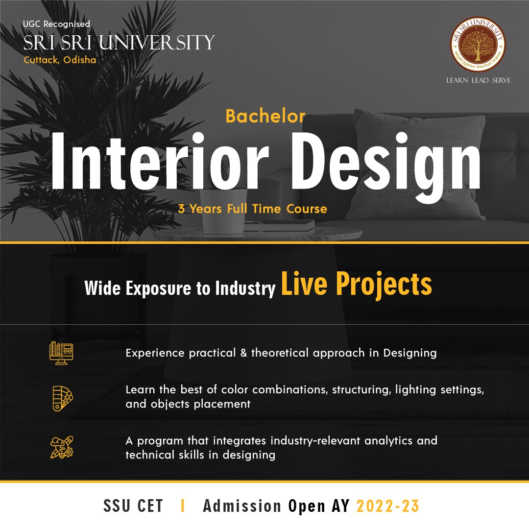 SriSriU's tweet photo. Admission open for 4 years full-time Bachelor in Interior Design program. Learn to explore diversified typologies of interior environments and how to innovate freely by making best possible use of available spaces.
To Apply: https://t.co/4i4qvN8zMx
#JoinSSU #InteriorDesignAtSSU https://t.co/pzCaOIYp6z