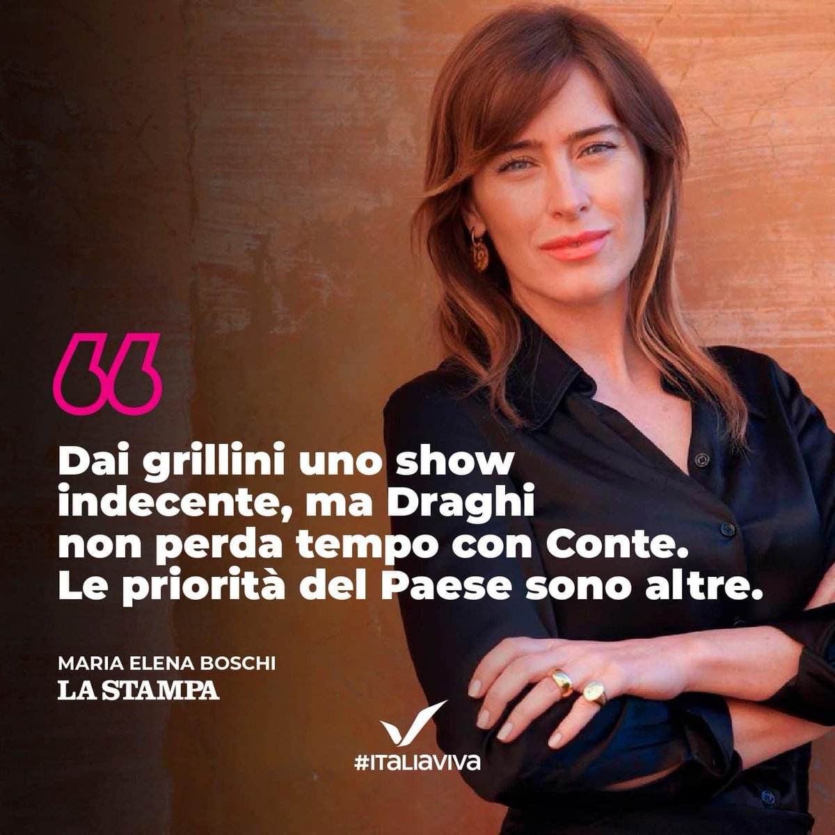 "Il #M5S sta facendo uno show indecente sulla pelle degli italiani.
Inflazione, crisi energetica, carestia, siccità, immigrazione: a Conte non interessano queste cose, ma mettere una bandierina. Suggerirei a Draghi di non perderci troppo tempo." <a href="/Meb/">Maria Elena Boschi</a> italiaviva.it/boschi_dai_gri…