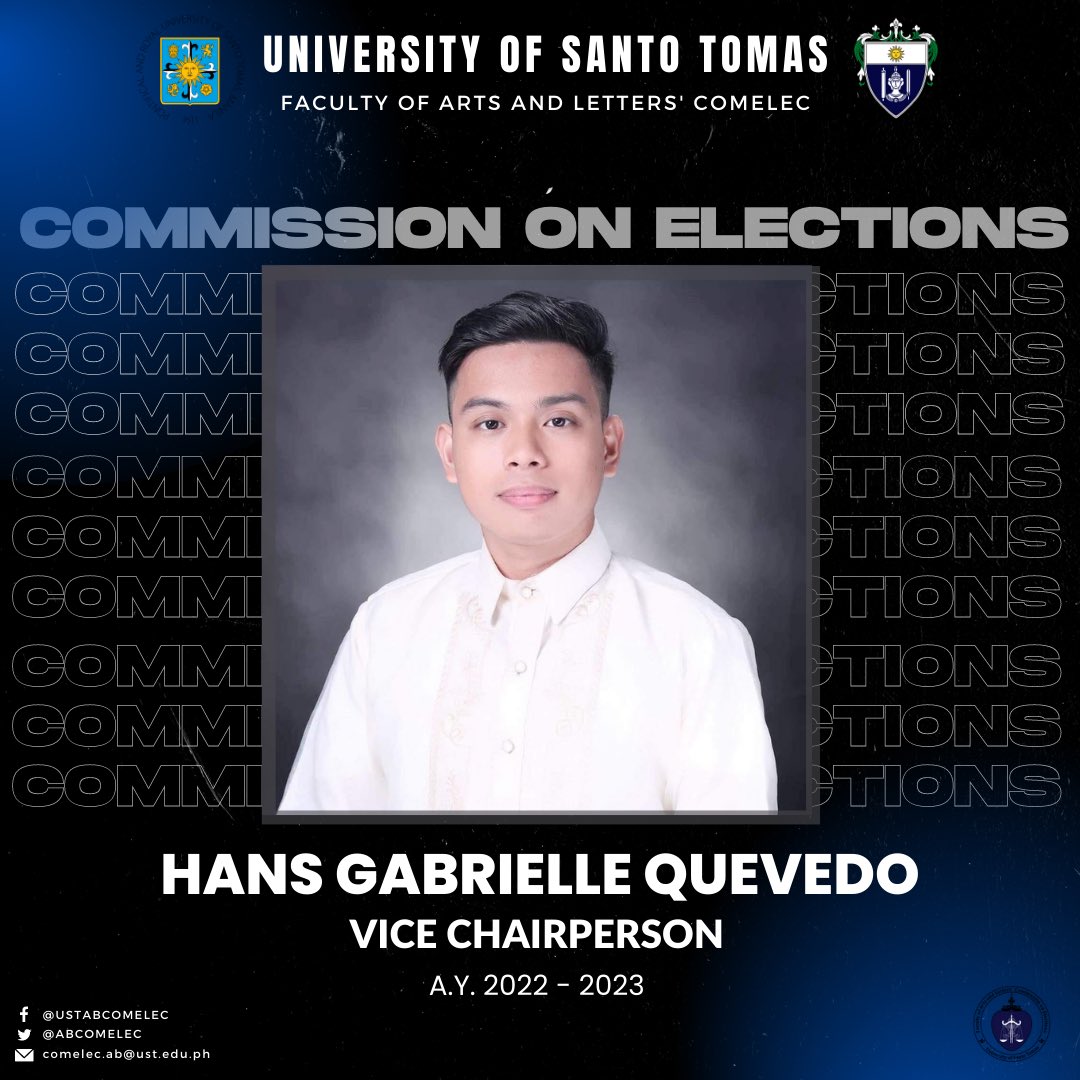 ABCOMELEC's tweet photo. In behalf of the Faculty of Arts and Letters' Commission on Election (AB COMELEC), this is to formally acknowledge the year's Executive Board Commissioners.

May we uphold the core values of our university.

(1) https://t.co/UE89kPGSQv