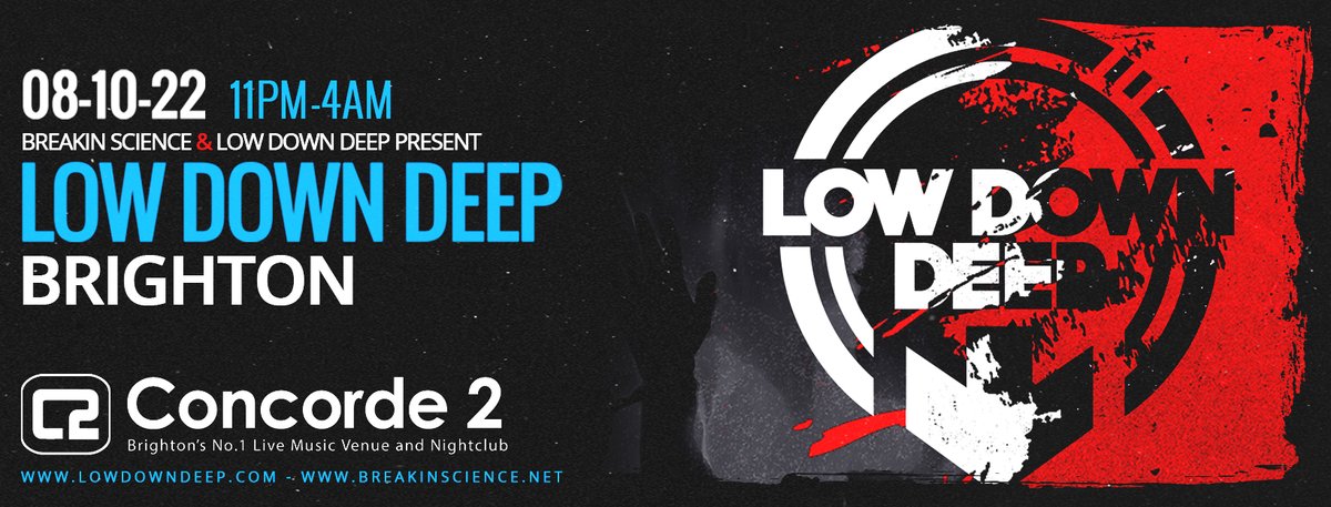 ❗️ NEW SHOW ON SALE NOW ❗️ 🎧 Pleased to announce that @breakinscience and @LOWDOWNDEEPRECS will be bringing Low Down Deep Brighton to the Concorde 2 on Saturday the 8th of October! 🔥🔥 🎫 Tickets are available now at the link in our bio!