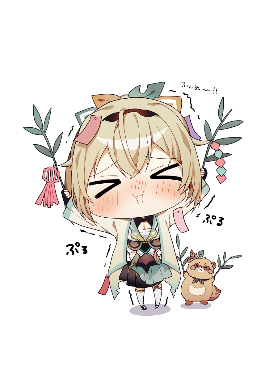 kazama iroha 1girl haori > < chibi blonde hair sarashi japanese clothes  illustration images