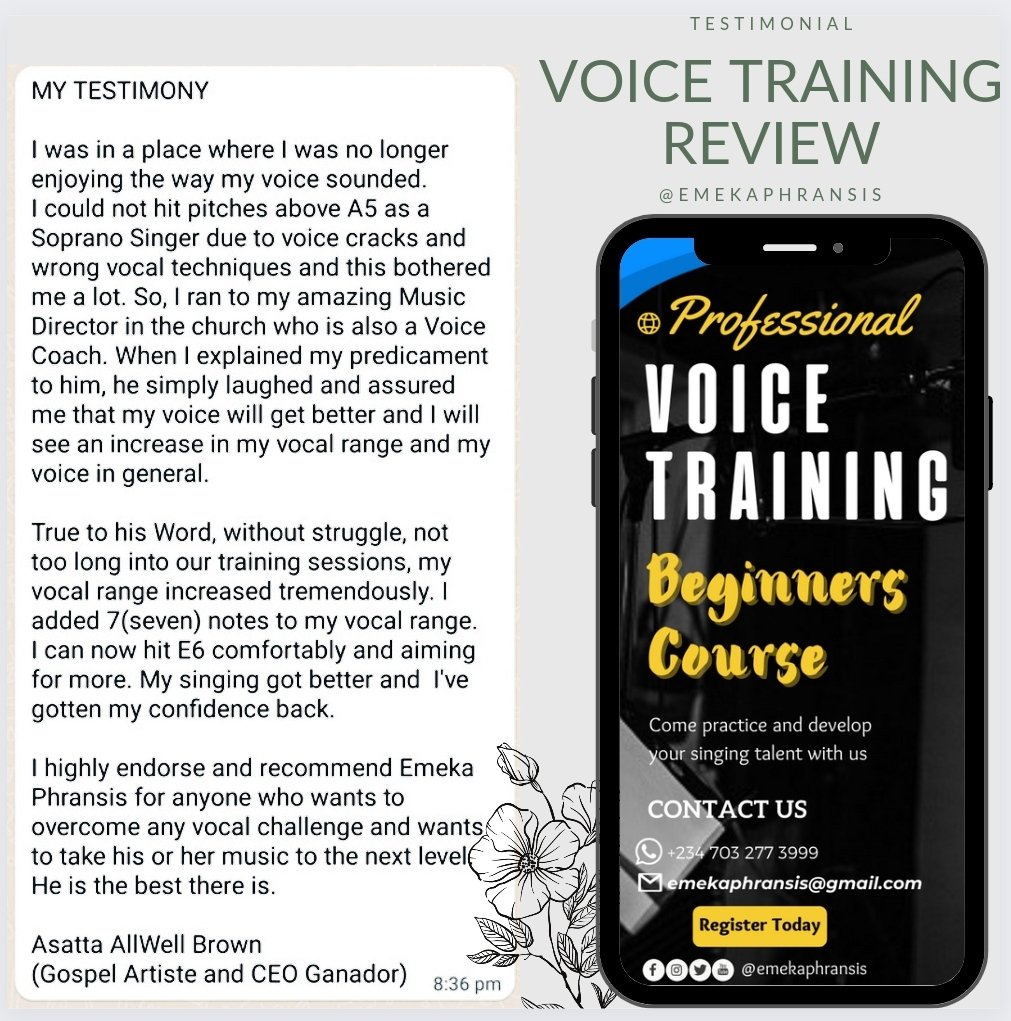 emekaphransis's tweet photo. "A Failure to IMITATE a BETTER SINGER as a GOOD SINGER will limit you from becoming the BEST SINGER🎙🎶" ~ Coach @emekaphransis

@emekaphransis
@VOICEmanager1 

Train with us today and see your singing improve greatly. See the flyer for more details https://t.co/S7OSgtzxmo