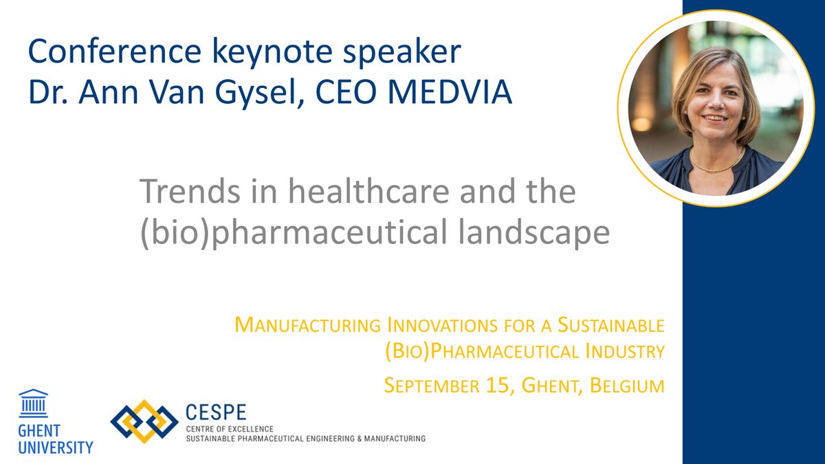 Excited to announce Dr. Ann Van Gysel (CEO MEDVIA) as keynote speaker at our CESPE Conference, September 15th! In her keynote, she will focus on the current trends in healthcare and the (bio)pharmaceutical landscape.
More information and registration: cespe.be/category/confe…