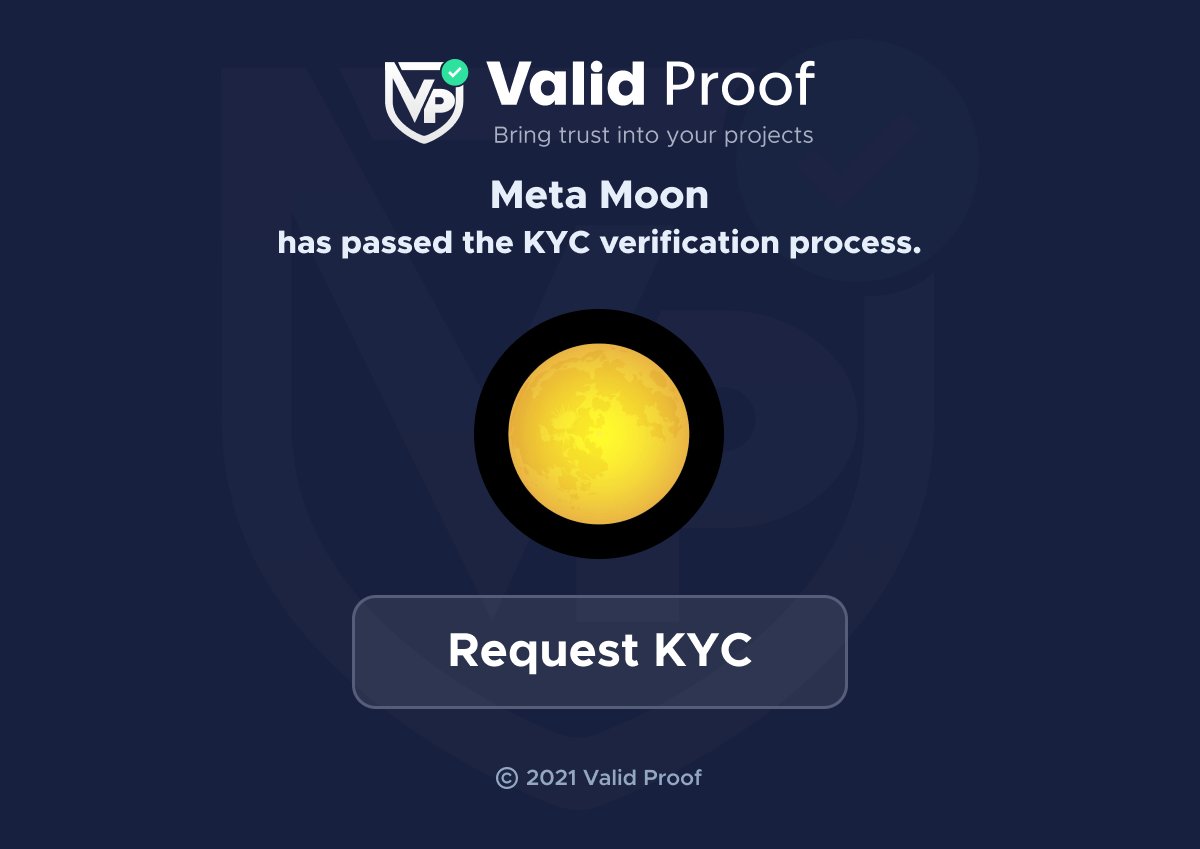 validproof's tweet photo. We are happy to have completed KYC report for 
@metamoon_mm.
  
Need an Audit &amp; KYC?
https://t.co/l5aE2cMYfK

KYC Report
https://t.co/1zqCfwmzht

#SmartContracts #Blockchain #BSC #Audit #KYC https://t.co/WCoyOF3evq