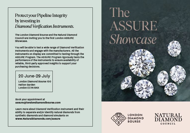 HattonGDN's tweet photo. @DiamondBourseUK and @naturaldiamonds have collaborated to host the 1st London ASSURE Showcase of Diamond Verification Instruments.

This 6-week event will be held at @DiamondBourseUK 100 Hatton Garden, EC1N 8NX from 20/6-29/7

Register now! 🛠️ 💎 🏛️ 
https://t.co/RUuJBbz1PG https://t.co/2EIOgARmFG