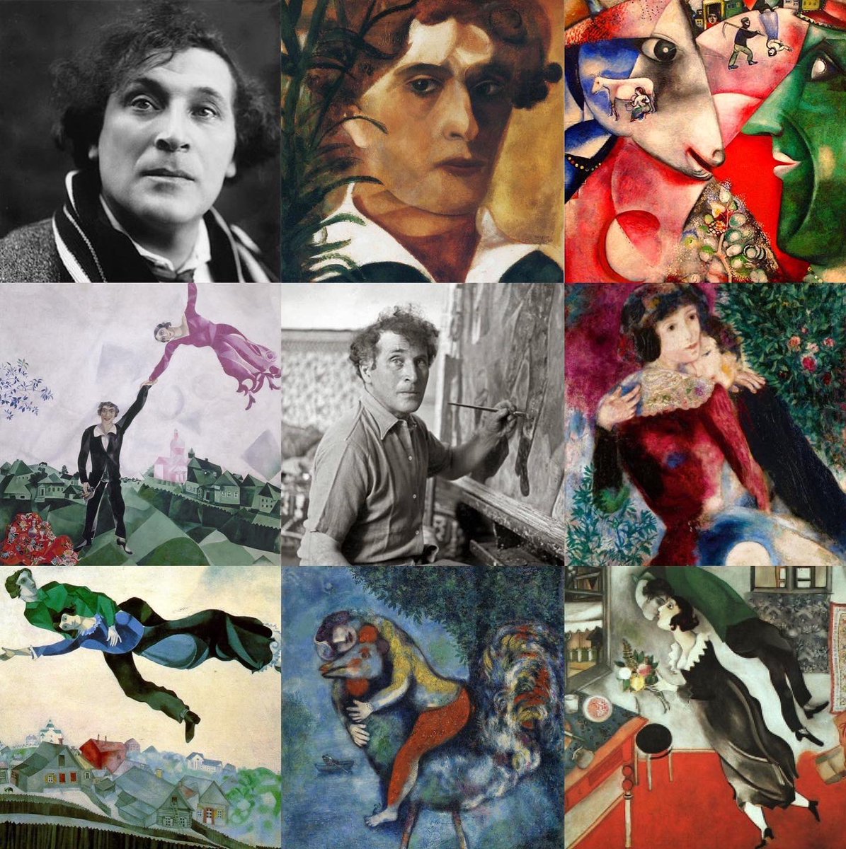 amparosolerd's tweet photo. 👇🏻👇🏻👇🏻🧐 Hoy no podemos dejar pasar el día sin dedicarle unos minutos a uno de nuestros pintores preferidos #MarcChagall, por ser un hombre transparente, honesto, enamorado de la vida y del amor que llena de color el día más gris y nos hace sonreír y flotar ✨🤩💛😃👌🏻. https://t.co/ci236ooiYB