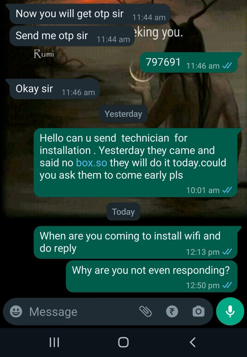 stylishsoorya's tweet photo. @ACTFibernet Opted for a new connection and ur agent promised  he is only handling our building and will give connection. After making payment he is not even responding. One service guy saying not feasible. Kindly tell me what is happening and  respond ASAP CAF no:102652761415 https://t.co/IeK9c0cqEJ
