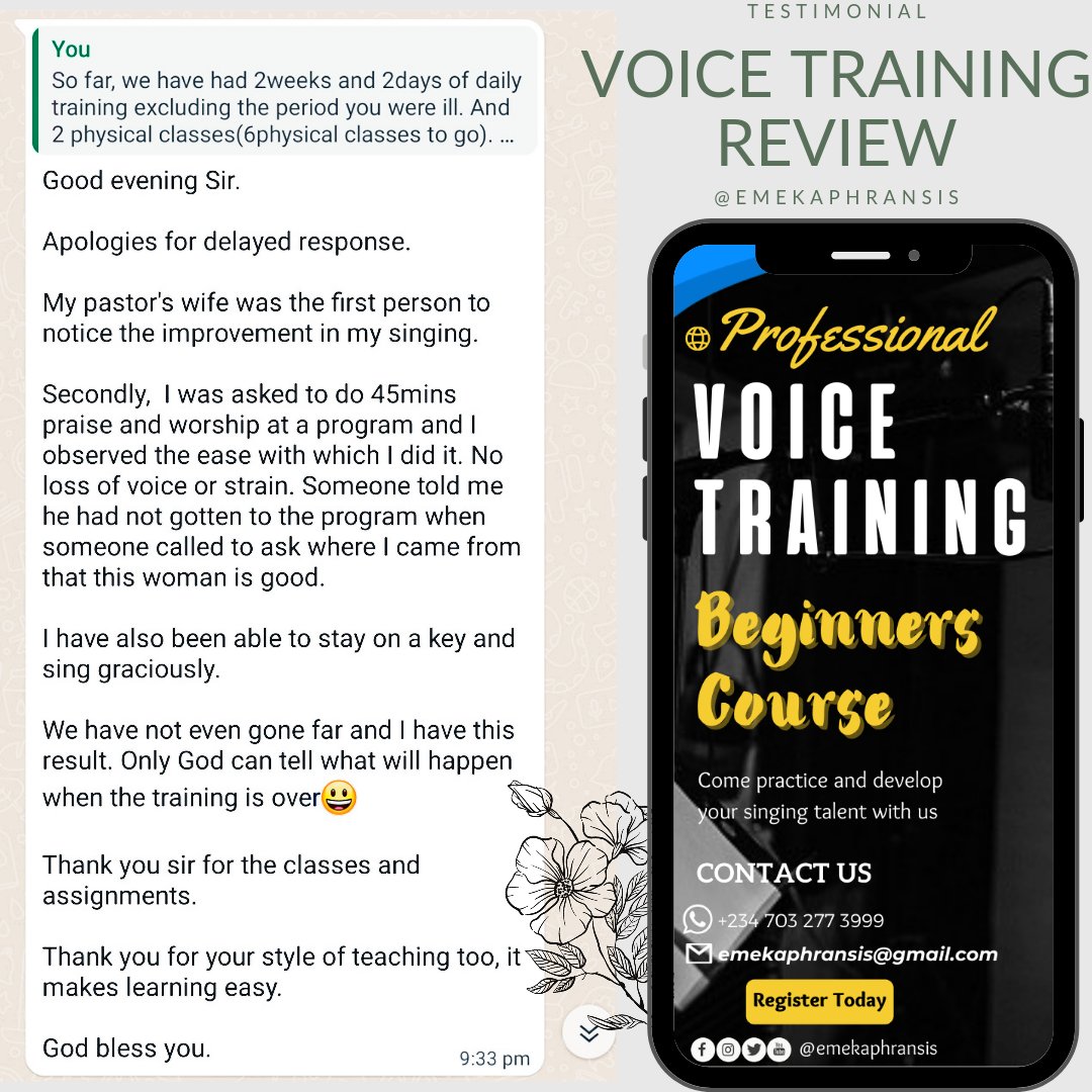 emekaphransis's tweet photo. "Anyone can become a GOOD SINGER. But not everyone can become the BEST SINGER. Doing what no one else dares to do makes you the BEST🎙🎶"~ Coach @emekaphransis

Coach @emekaphransis
@VOICEmanager1 

Train with us today&amp;see your singing improve greatly.See flyer for more details https://t.co/RTgyBEMCWY
