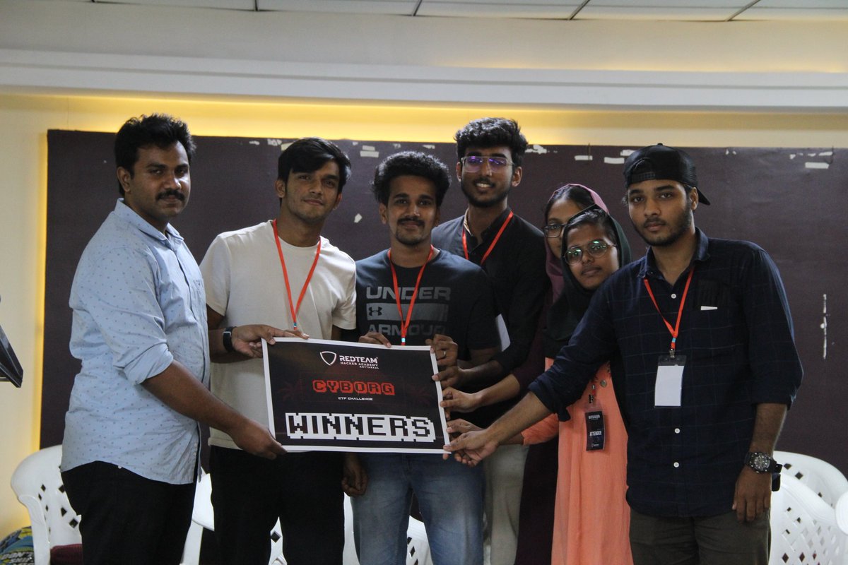 redteamacademy's tweet photo. ‘Cyborg’ was our latest program for cyber enthusiasts as a hands-on challenge of CTF competition at our Kottakkal branch.
Take a peep into the full energy version of our techno geeks.
#RedTeamHackerAcademy #Cyborg #cyberenthusiasts #technogeeks #CTFchallenge #competition https://t.co/YaYxYWCjgs
