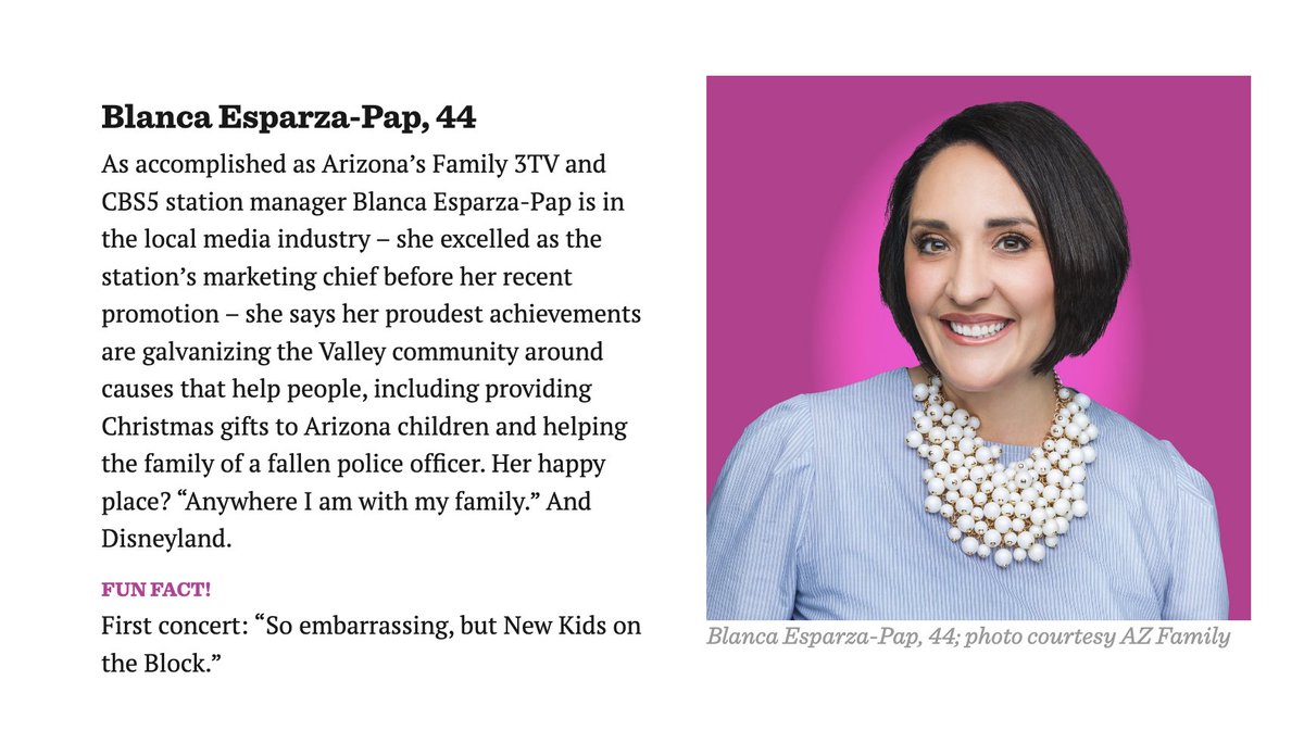 Congrats to <a href="/cronkite_asu/">Cronkite School</a> alumna <a href="/besparzapap/">Blanca Esparza-Pap</a>, station manager at 3TV/CBS5, recognized in Phoenix Magazine's Great 48 Class of 2022 Best of Valley issue for exceptional accomplishment in the local media field.  phoenixmag.com/2022/07/07/the…